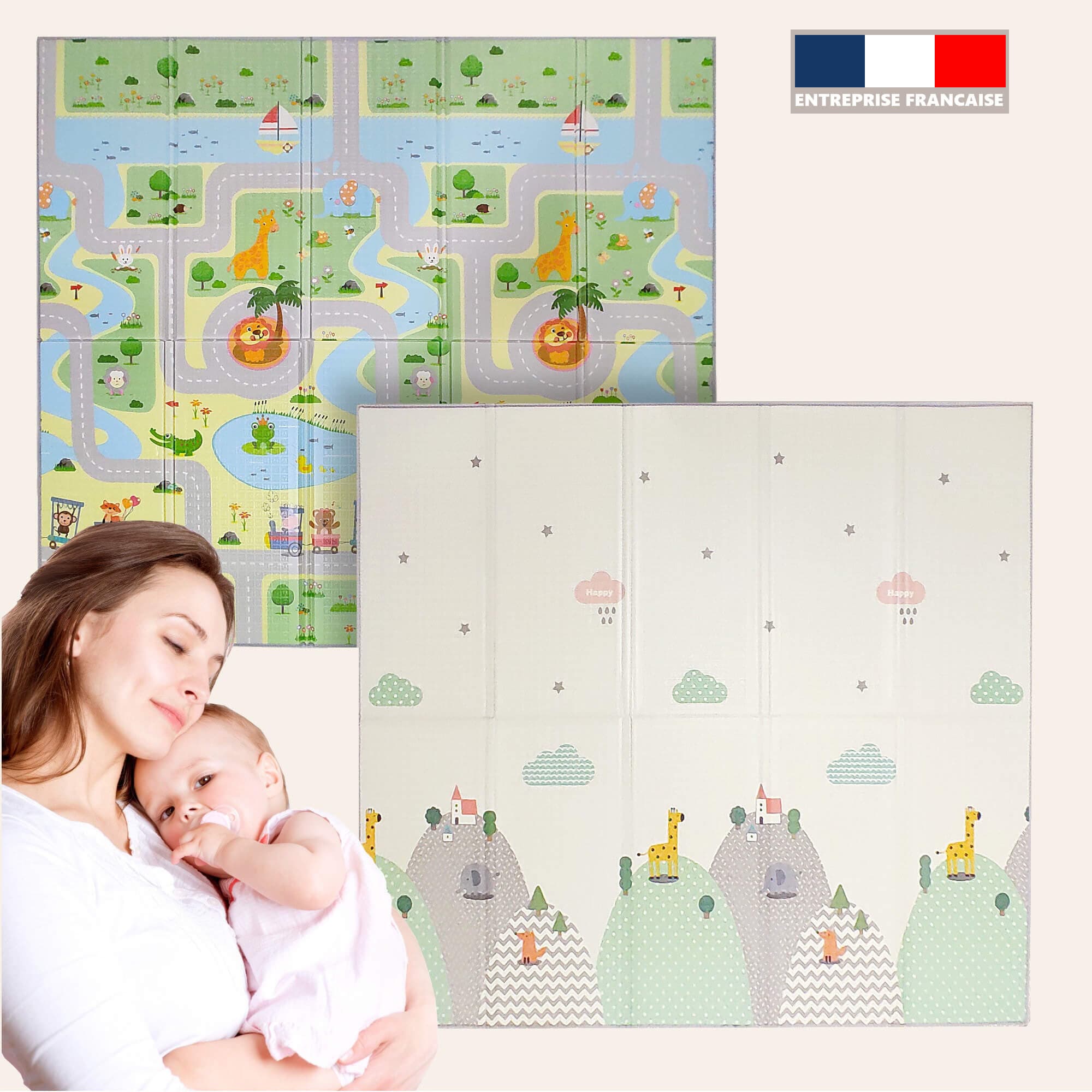 Tapis d'eveil Montessori grand format, epais et pliable